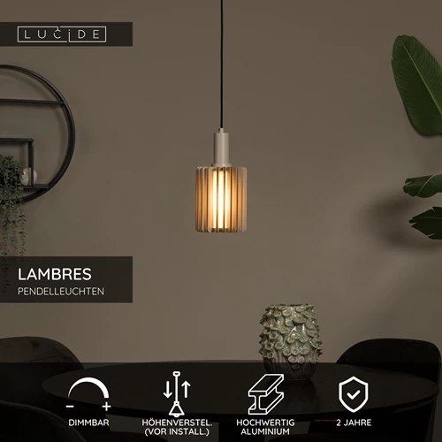 Lucide LAMBRES - Pendelleuchten - Ø 15 cm - 1xE27 - Taupe - USP